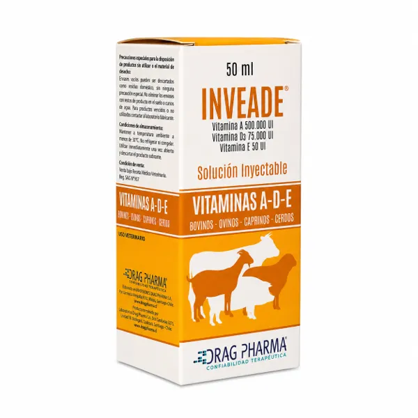 Drag Pharma Inveade Vitaminas A D3 y E Inyectable Frasco 50 mL